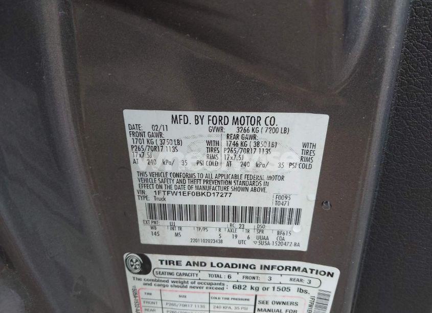 Photo 9 of 2011 Ford F-150 XLT (VIN 1FTFW1EF0BKD17277)