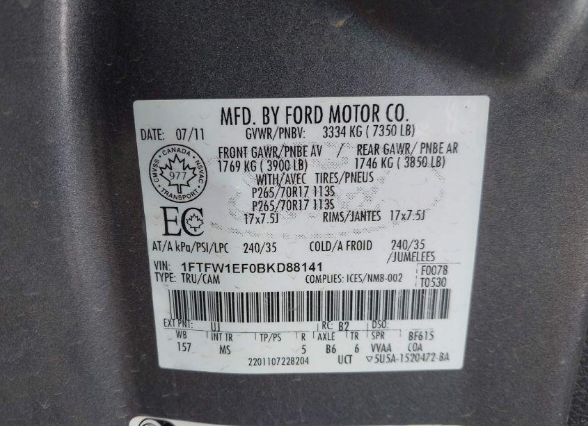 Photo 9 of 2011 Ford F-150 XLT (VIN 1FTFW1EF0BKD88141)