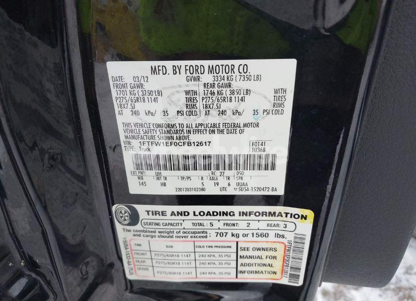 Photo 9 of 2012 Ford F-150 LARIAT (VIN 1FTFW1EF0CFB12617)