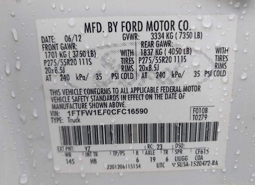 Photo 9 of 2012 Ford F-150 LARIAT (VIN 1FTFW1EF0CFC16590)