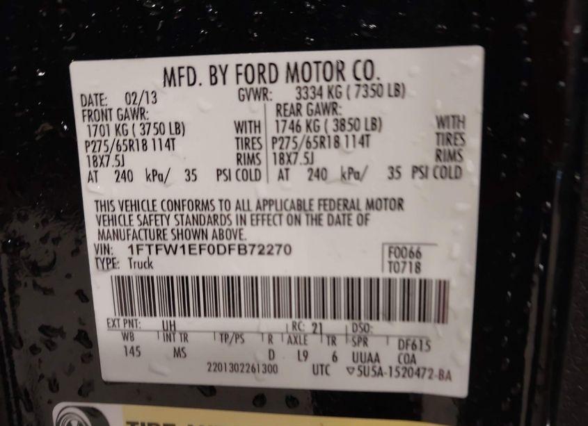 Photo 9 of 2013 Ford F-150 XLT (VIN 1FTFW1EF0DFB72270)