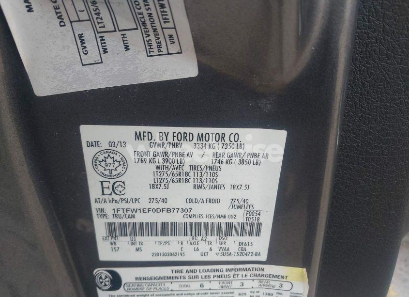 Photo 9 of 2013 Ford F-150 XLT (VIN 1FTFW1EF0DFB77307)