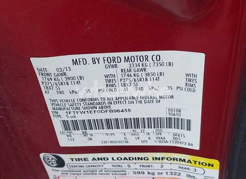 Photo 9 of 2013 Ford F-150 FX4 (VIN 1FTFW1EF0DFB96455)