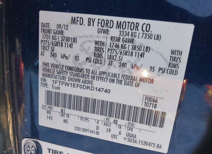 Photo 9 of 2013 Ford F-150 XLT (VIN 1FTFW1EF0DKD14740)