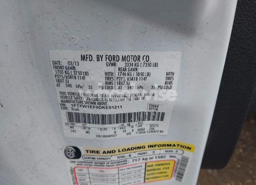 Photo 9 of 2013 Ford F-150 XLT (VIN 1FTFW1EF0DKE51211)