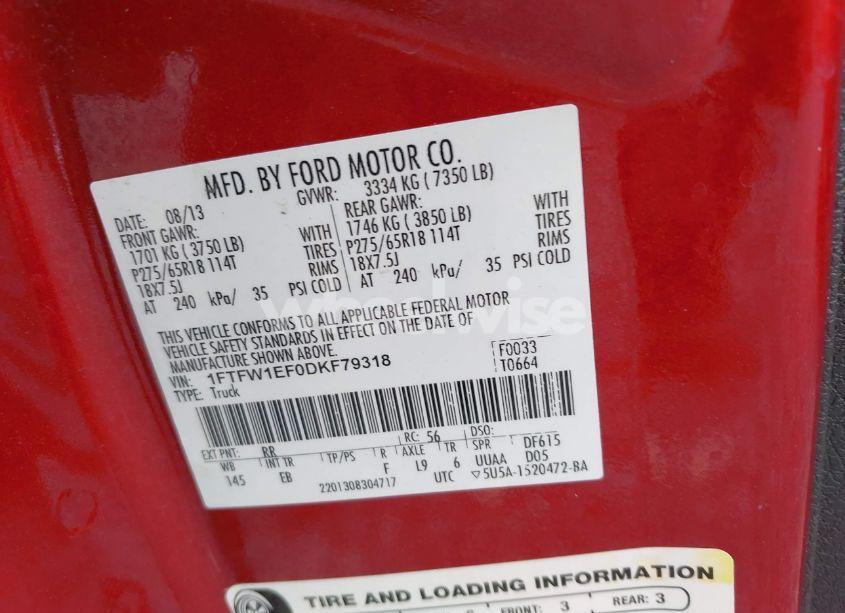 Photo 9 of 2013 Ford F-150 LARIAT (VIN 1FTFW1EF0DKF79318)