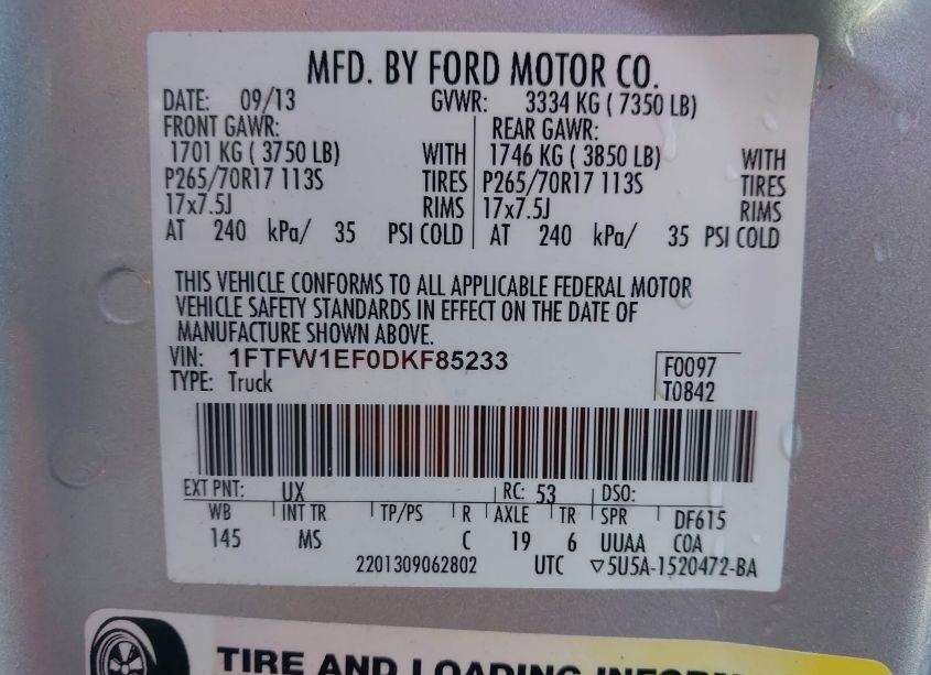 Photo 9 of 2013 Ford F-150 XLT (VIN 1FTFW1EF0DKF85233)