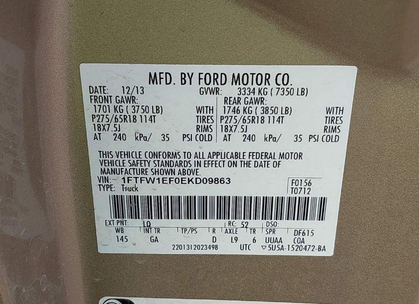 Photo 9 of 2014 Ford F-150 XLT (VIN 1FTFW1EF0EKD09863)