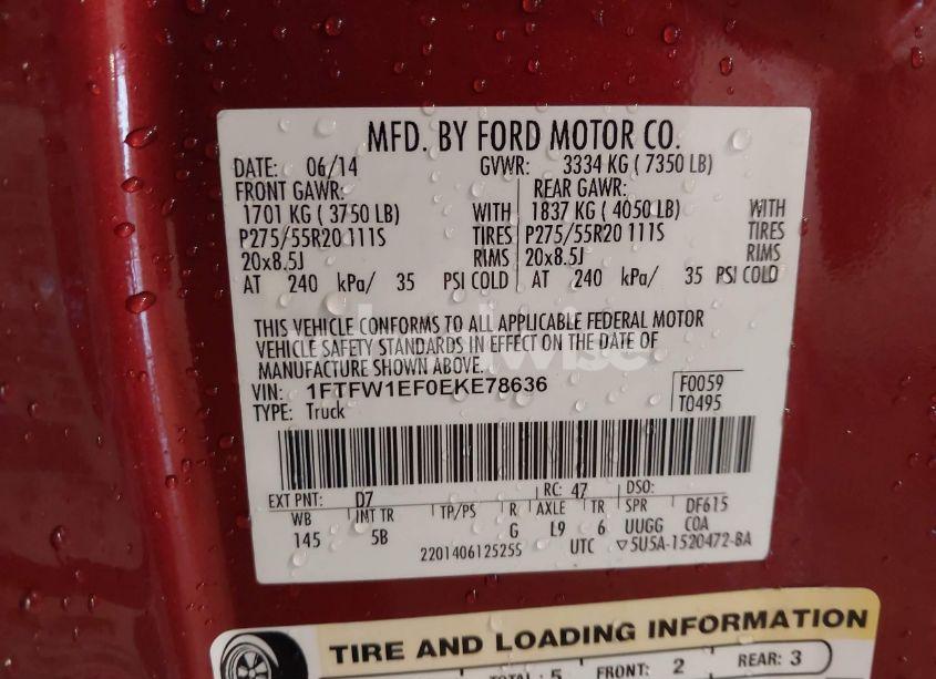 Photo 10 of 2014 Ford F-150 FX4 (VIN 1FTFW1EF0EKE78636)