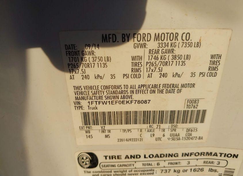 Photo 9 of 2014 Ford F-150 XLT (VIN 1FTFW1EF0EKF78087)