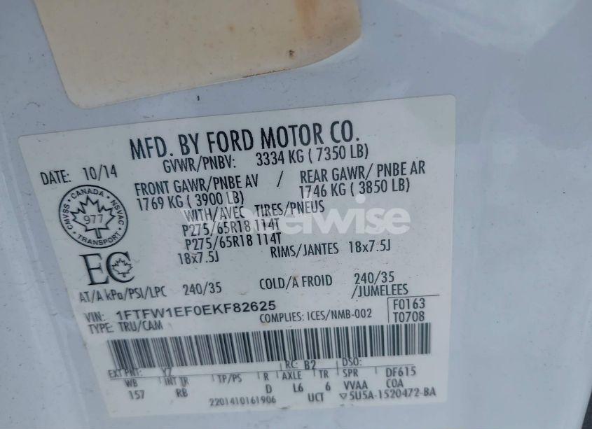 Photo 9 of 2014 Ford F-150 FX4 (VIN 1FTFW1EF0EKF82625)