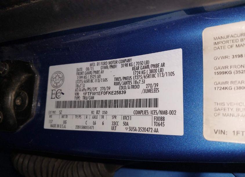 Photo 9 of 2015 Ford F-150 XLT (VIN 1FTFW1EF0FKE25839)