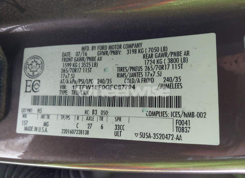 Photo 9 of 2016 Ford F-150 XLT (VIN 1FTFW1EF0GFC87794)