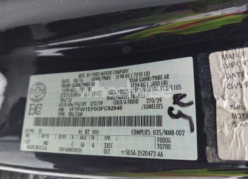 Photo 9 of 2016 Ford F-150 XLT (VIN 1FTFW1EF0GFC92946)