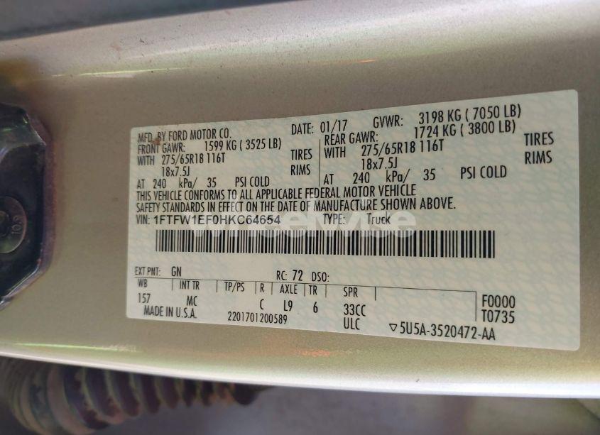 Photo 9 of 2017 Ford F-150 XLT (VIN 1FTFW1EF0HKC64654)
