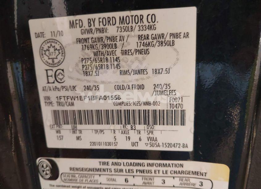 Photo 9 of 2011 Ford F-150 XLT (VIN 1FTFW1EF1BFA01556)