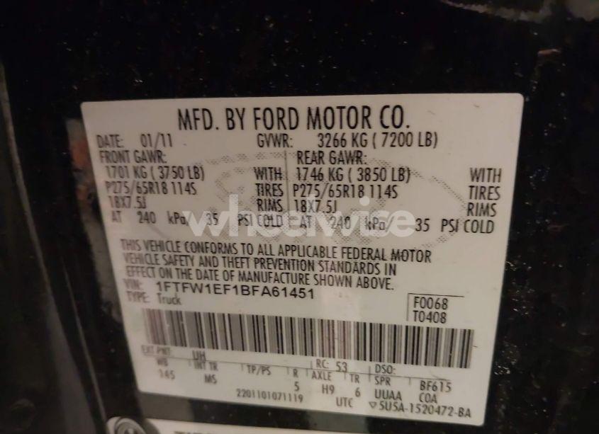 Photo 9 of 2011 Ford F-150 XLT (VIN 1FTFW1EF1BFA61451)