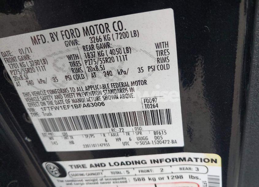 Photo 9 of 2011 Ford F-150 LARIAT (VIN 1FTFW1EF1BFA63006)