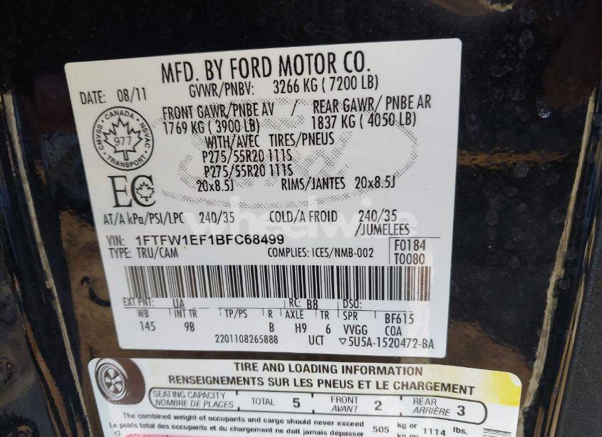 Photo 9 of 2011 Ford F-150 PLATINUM (VIN 1FTFW1EF1BFC68499)