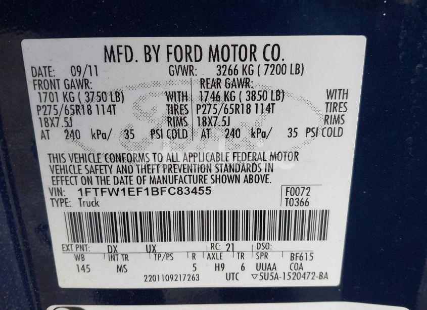 Photo 9 of 2011 Ford F-150 XLT (VIN 1FTFW1EF1BFC83455)