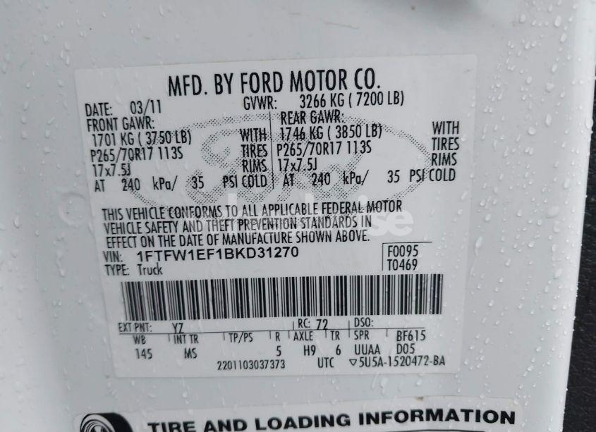 Photo 9 of 2011 Ford F-150 XLT (VIN 1FTFW1EF1BKD31270)