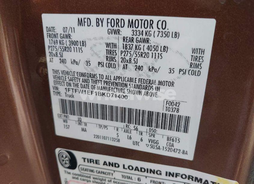 Photo 9 of 2011 Ford F-150 XLT (VIN 1FTFW1EF1BKD71400)