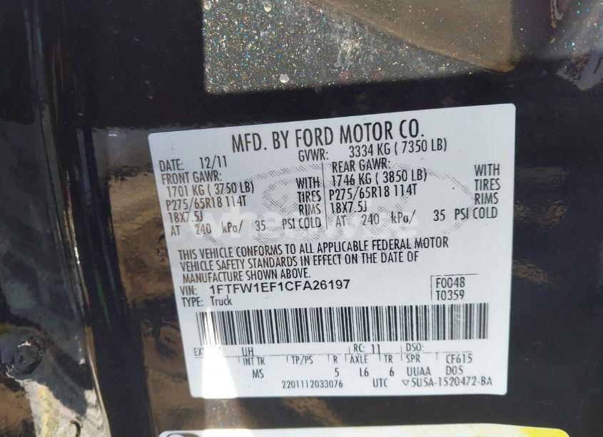 Photo 9 of 2012 Ford F-150 XLT (VIN 1FTFW1EF1CFA26197)