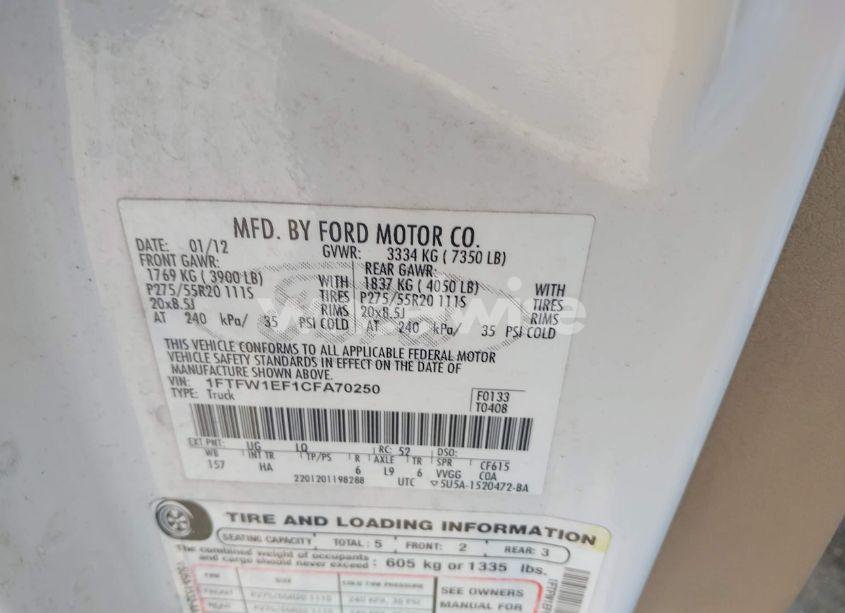 Photo 9 of 2012 Ford F-150 LARIAT (VIN 1FTFW1EF1CFA70250)