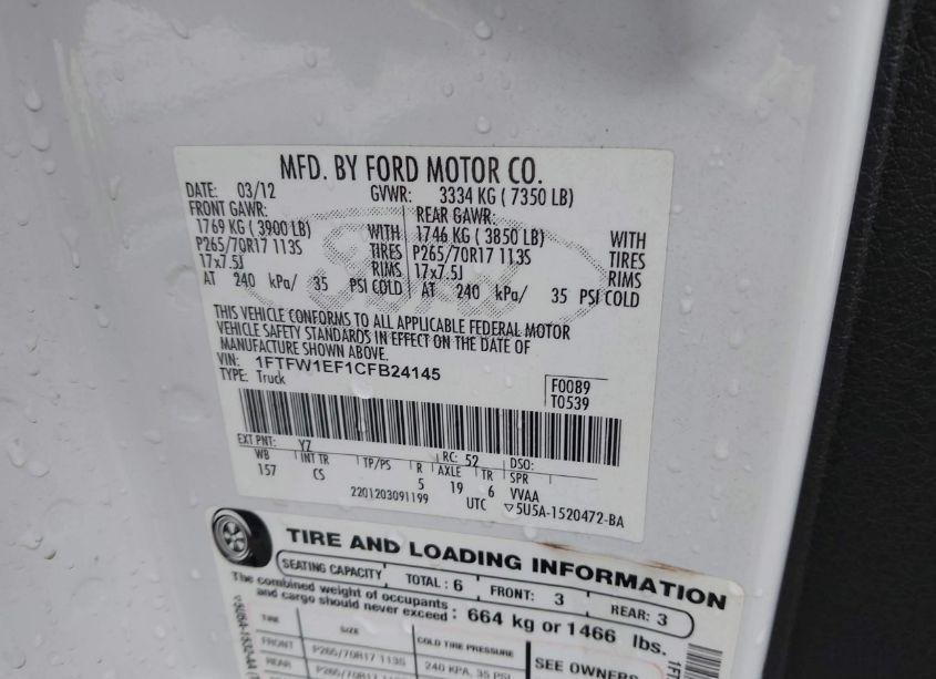 Photo 9 of 2012 Ford F-150 XL (VIN 1FTFW1EF1CFB24145)