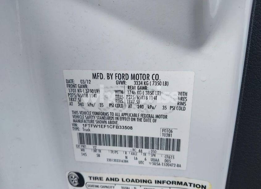 Photo 9 of 2012 Ford F-150 FX4 (VIN 1FTFW1EF1CFB33508)