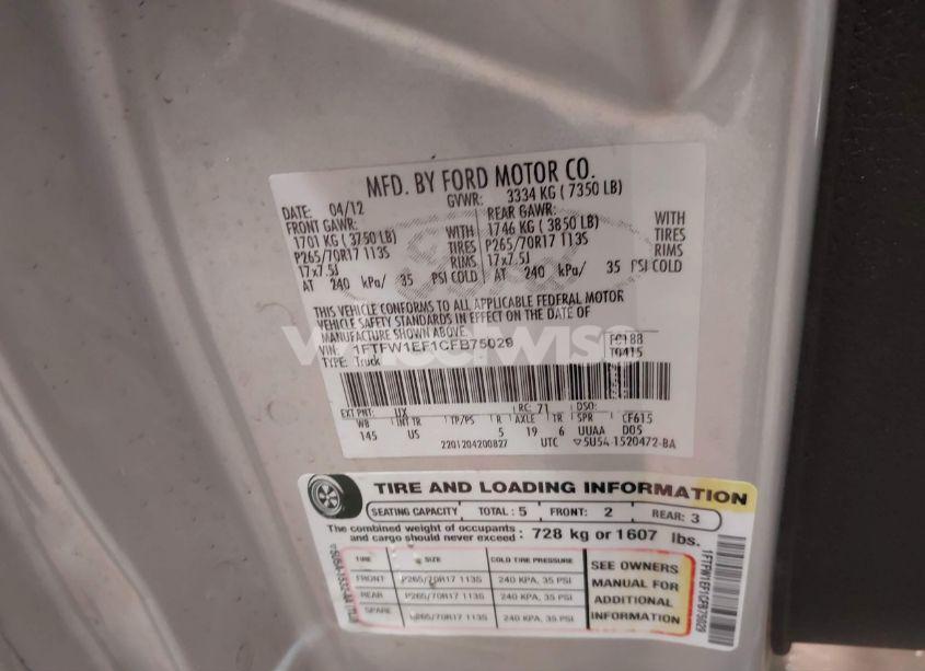 Photo 9 of 2012 Ford F-150 XLT (VIN 1FTFW1EF1CFB75029)