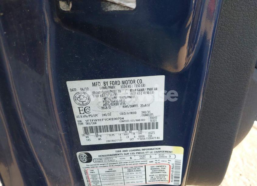 Photo 9 of 2012 Ford F-150 XLT (VIN 1FTFW1EF1CKE00704)