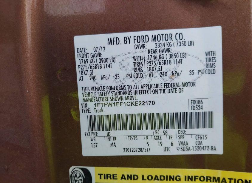 Photo 9 of 2012 Ford F-150 XLT (VIN 1FTFW1EF1CKE22170)