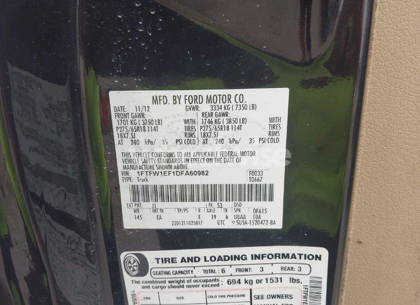 Photo 9 of 2013 Ford F-150 LARIAT (VIN 1FTFW1EF1DFA60982)