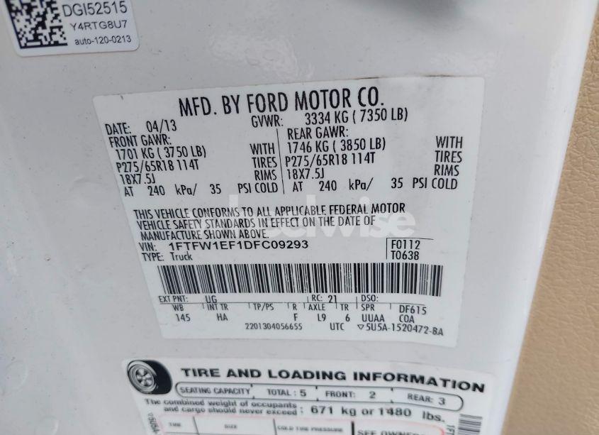 Photo 9 of 2013 Ford F-150 LARIAT (VIN 1FTFW1EF1DFC09293)