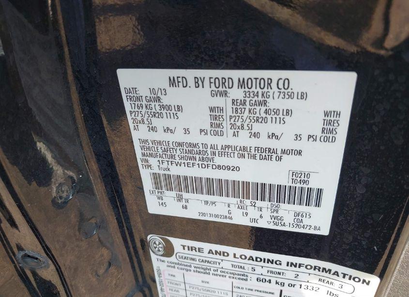 Photo 9 of 2013 Ford F-150 FX4 (VIN 1FTFW1EF1DFD80920)