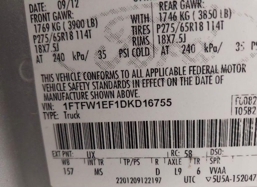 Photo 9 of 2013 Ford F-150 XLT (VIN 1FTFW1EF1DKD16755)