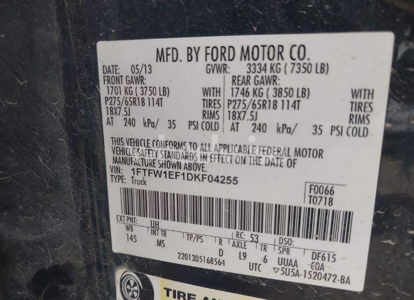 Photo 9 of 2013 Ford F-150 XLT (VIN 1FTFW1EF1DKF04255)