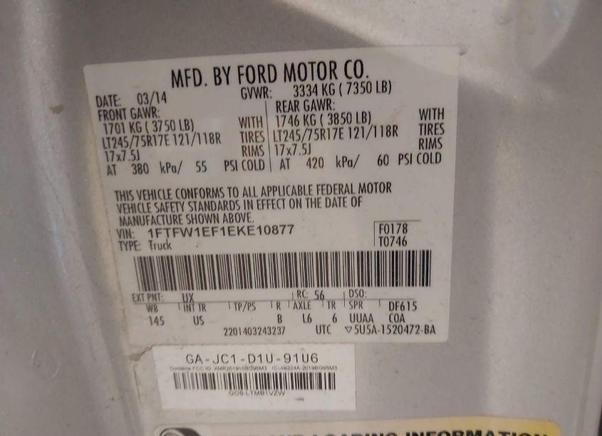 Photo 9 of 2014 Ford F-150 XL (VIN 1FTFW1EF1EKE10877)