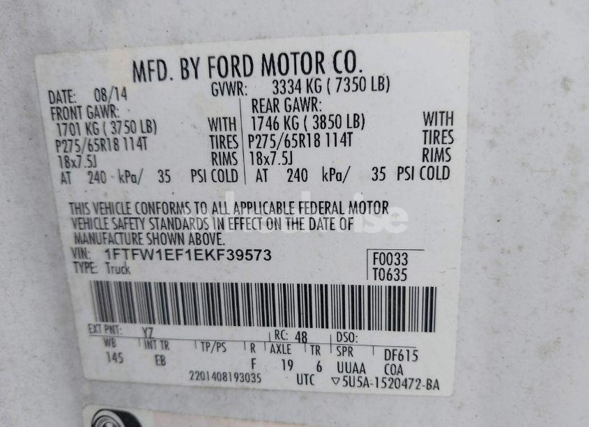 Photo 9 of 2014 Ford F-150 LARIAT (VIN 1FTFW1EF1EKF39573)