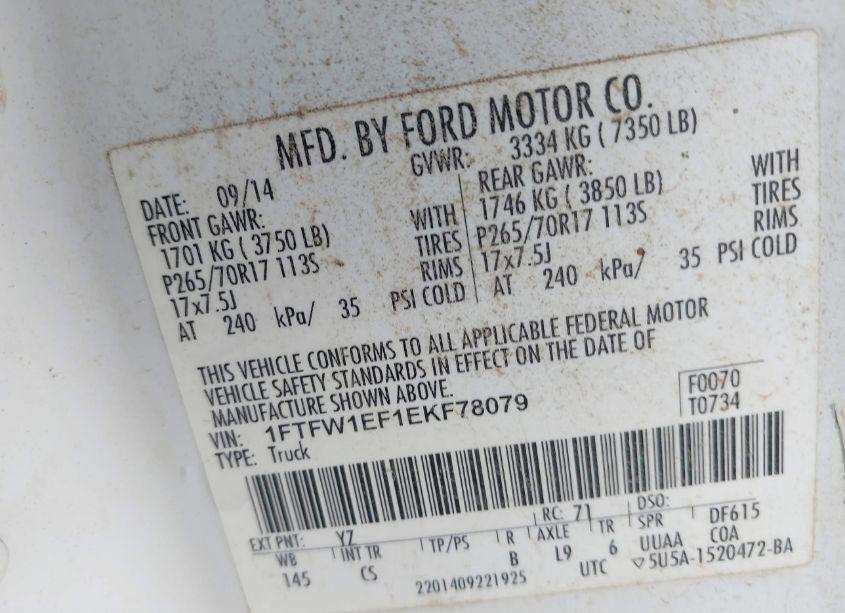 Photo 8 of 2014 Ford F-150 XL (VIN 1FTFW1EF1EKF78079)