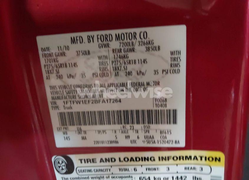 Photo 9 of 2011 Ford F-150 XLT (VIN 1FTFW1EF2BFA17264)