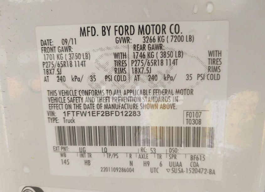 Photo 9 of 2011 Ford F-150 LARIAT (VIN 1FTFW1EF2BFD12283)