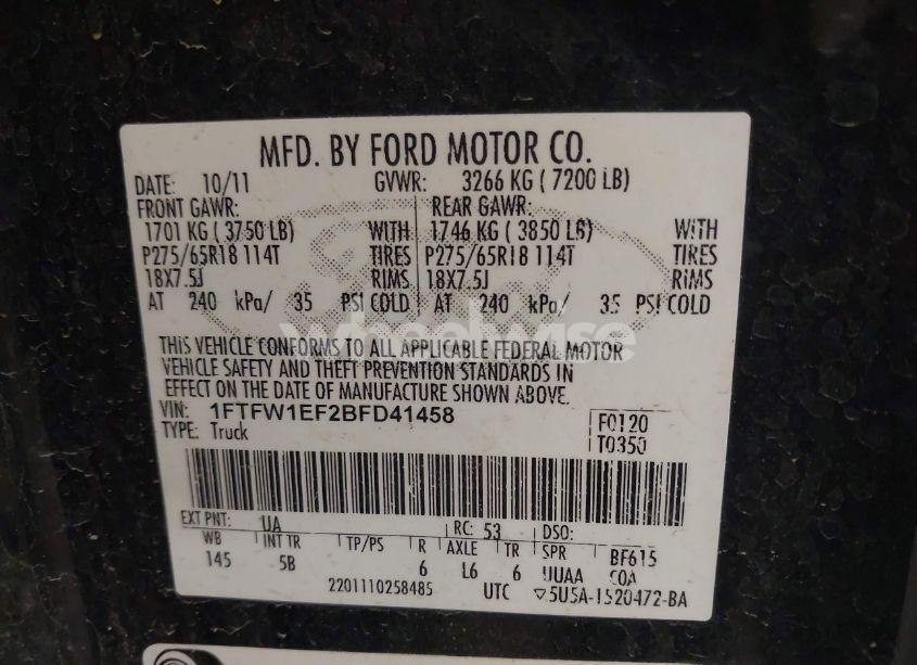 Photo 9 of 2011 Ford F-150 FX4 (VIN 1FTFW1EF2BFD41458)