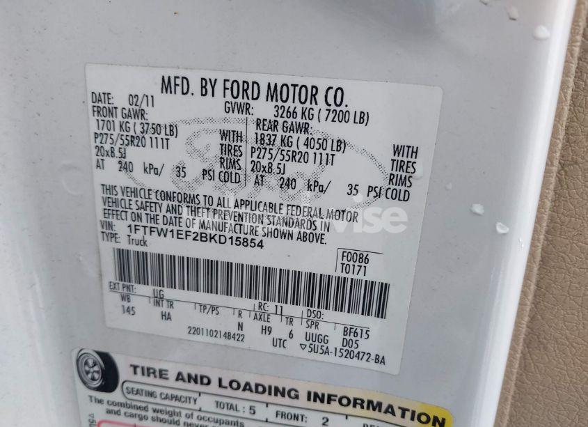 Photo 9 of 2011 Ford F-150 LARIAT (VIN 1FTFW1EF2BKD15854)