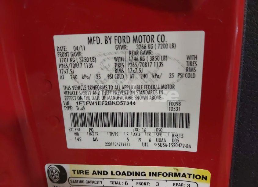 Photo 9 of 2011 Ford F-150 XLT (VIN 1FTFW1EF2BKD57344)