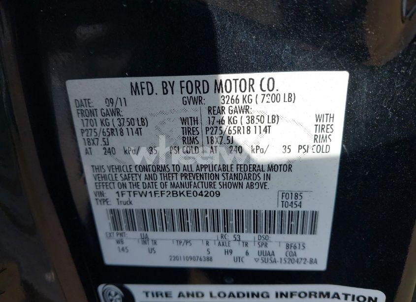 Photo 9 of 2011 Ford F-150 XLT (VIN 1FTFW1EF2BKE04209)