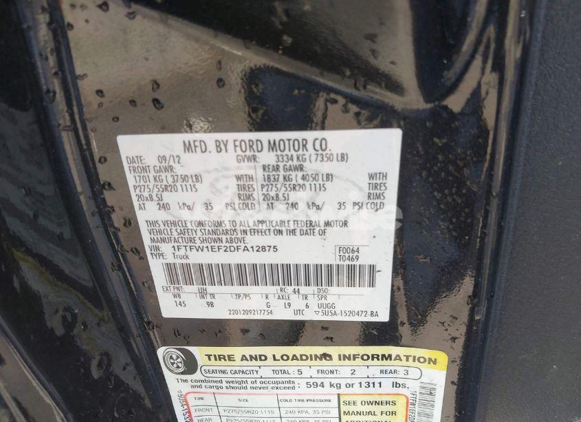 Photo 9 of 2013 Ford F-150 PLATINUM (VIN 1FTFW1EF2DFA12875)