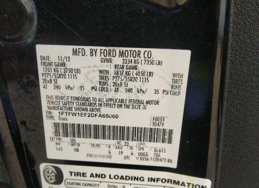 Photo 9 of 2013 Ford F-150 LARIAT (VIN 1FTFW1EF2DFA65060)