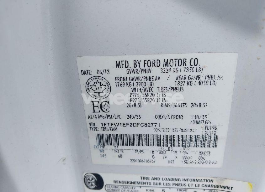 Photo 9 of 2013 Ford F-150 FX4 (VIN 1FTFW1EF2DFC82771)